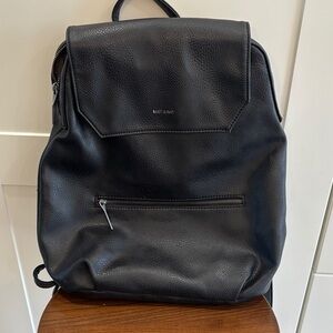 Matt & Nat Black Vegan Leather Backpack with Front Zip Pocket